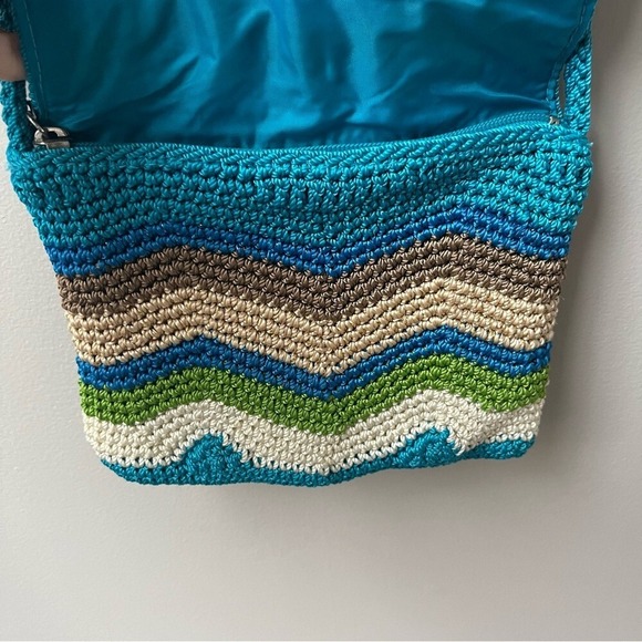The Sak Crossbody Bag Chevron Blue Cream Braided Woven Coastal Beachy Classic - Picture 8 of 12